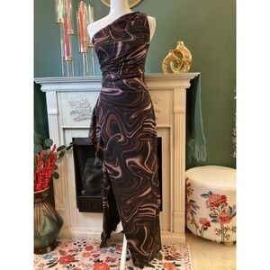 Prinbara One Shoulder Marble‎ Print Maxi Dress With Slit Size S